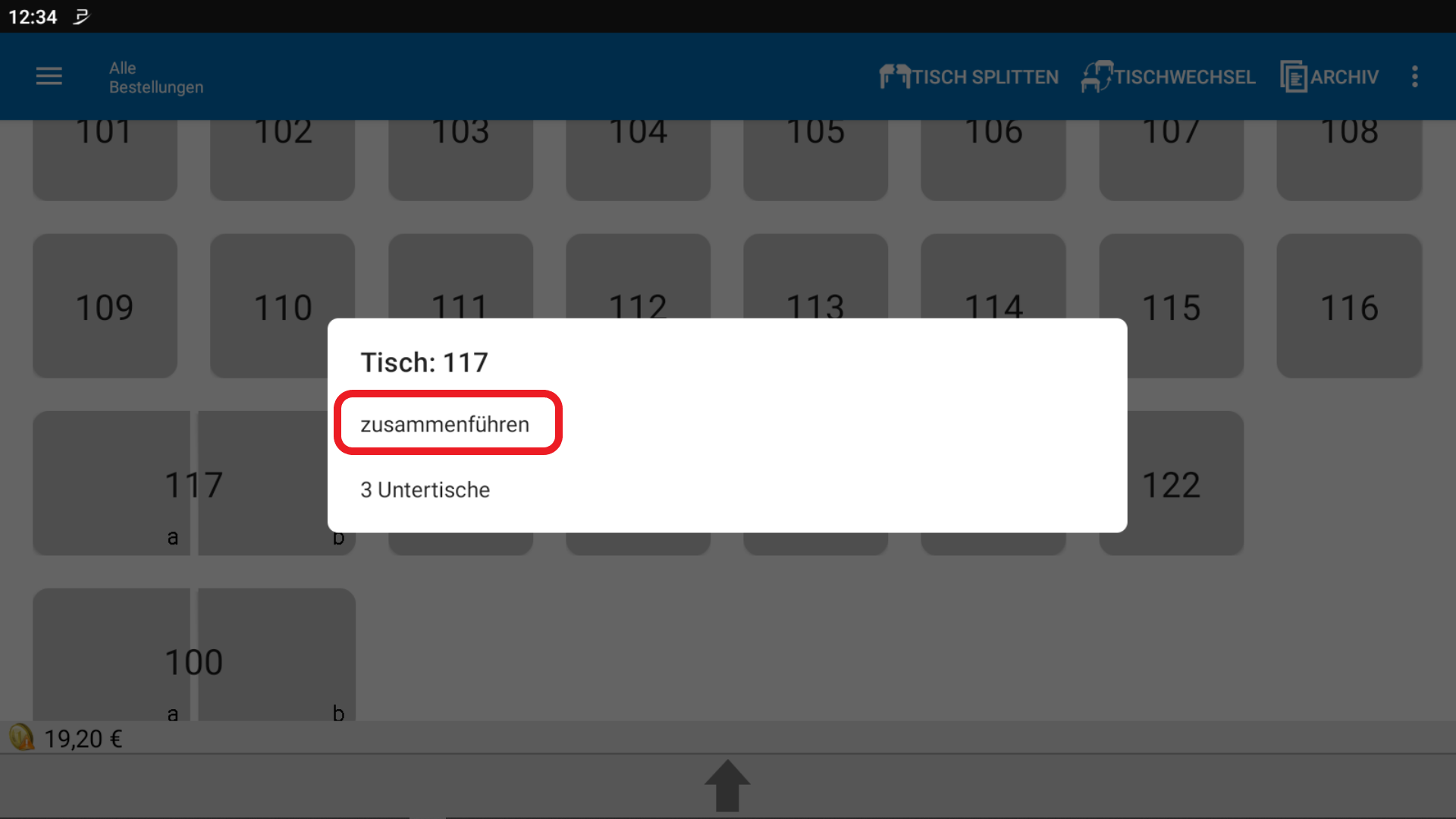 POS CASH Tisch Splitten 4