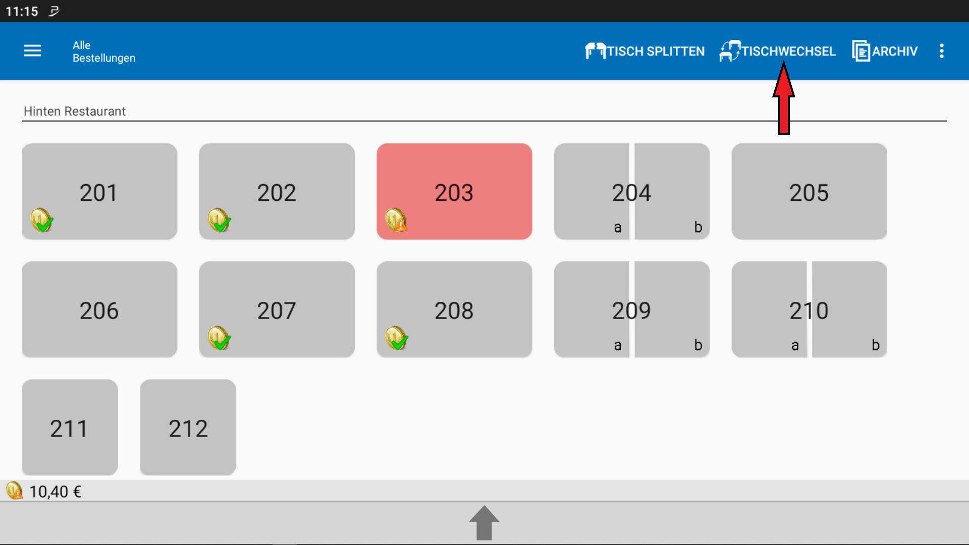 POS CASH Tischwechsel 1