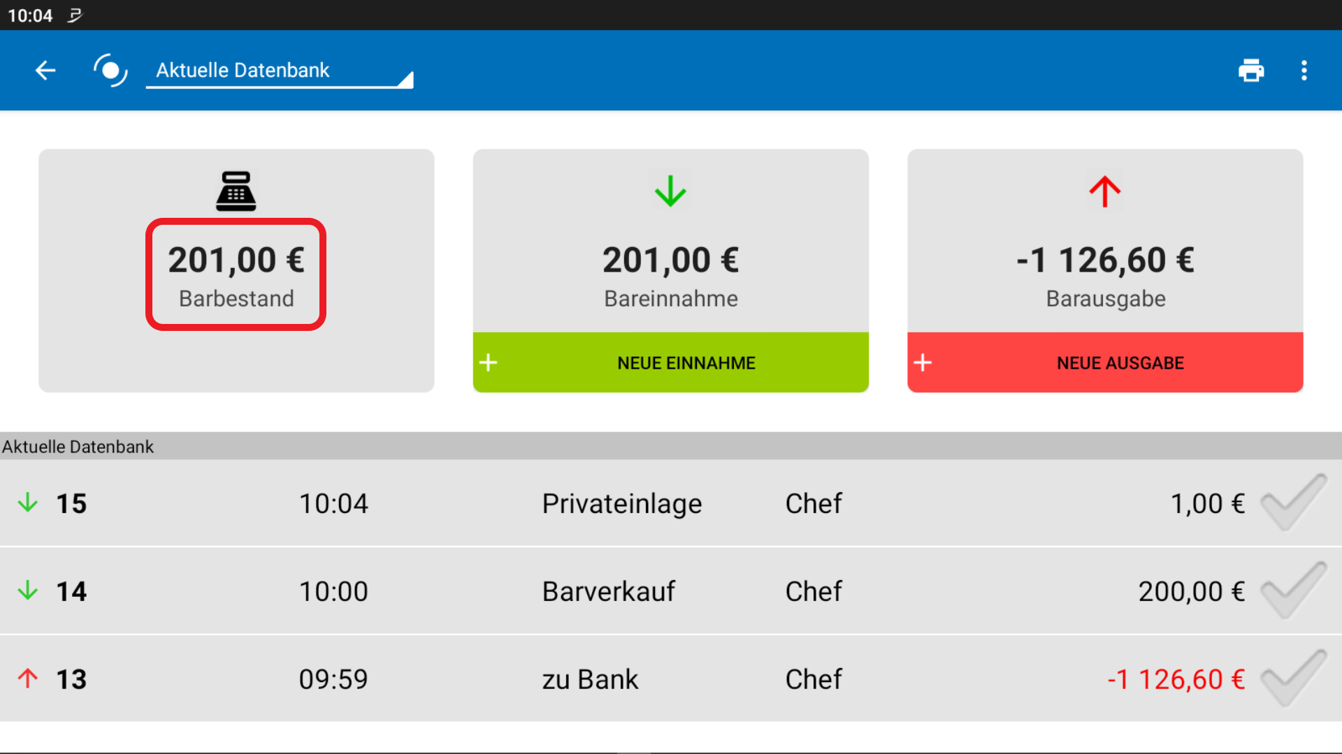 POS CASH Tages abschluss 13