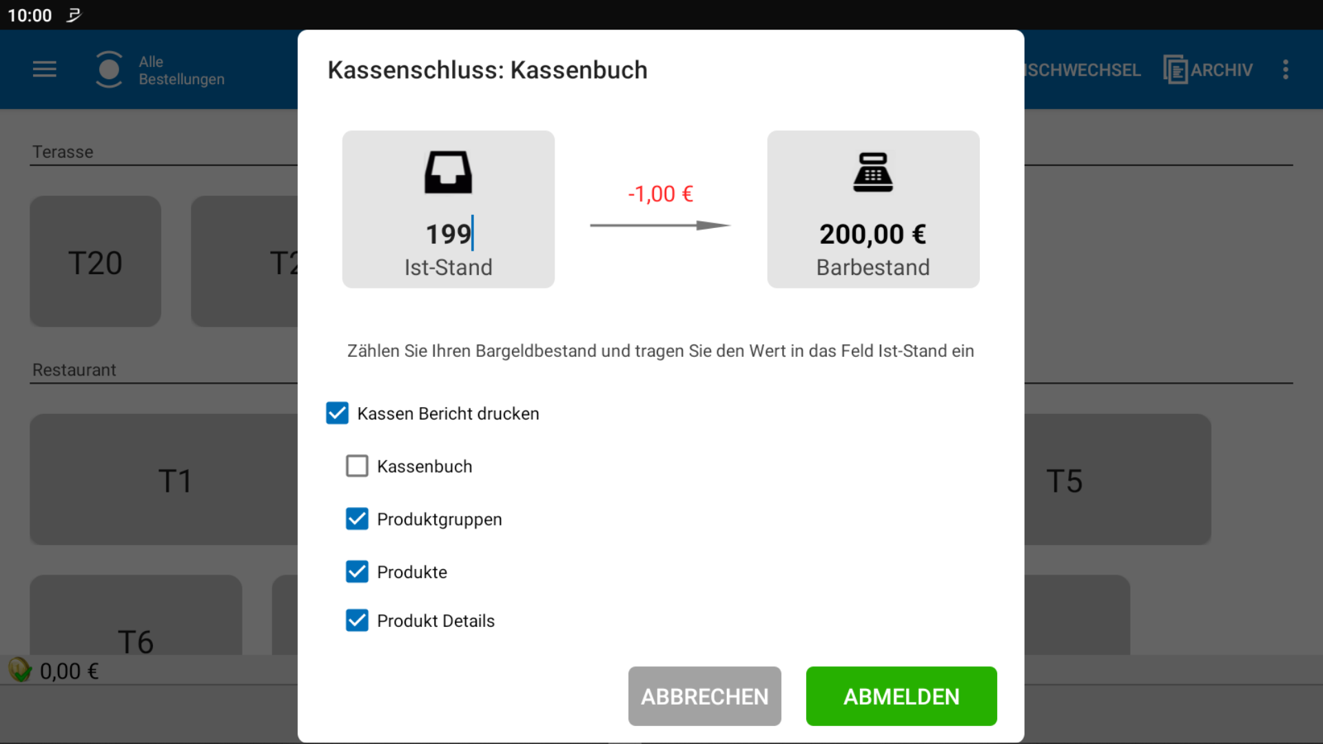 POS CASH Tages abschluss 8